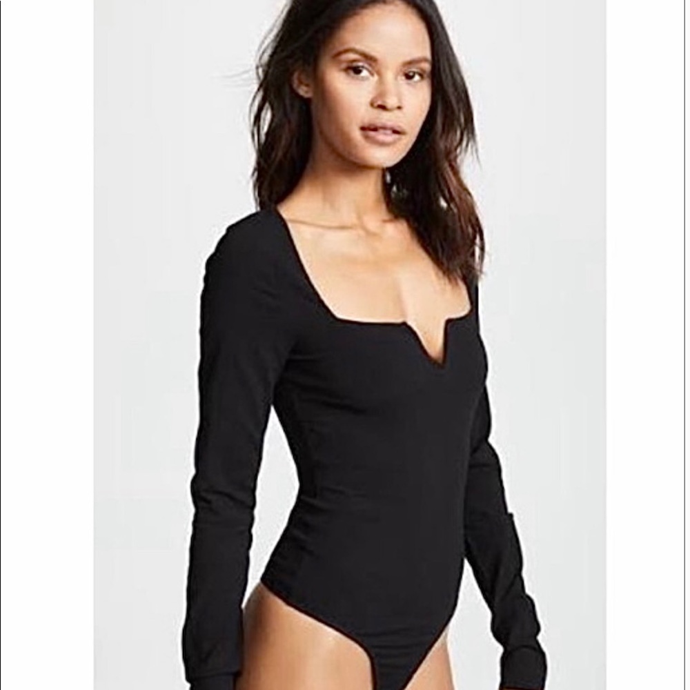 Free People Black v notch bodysuit